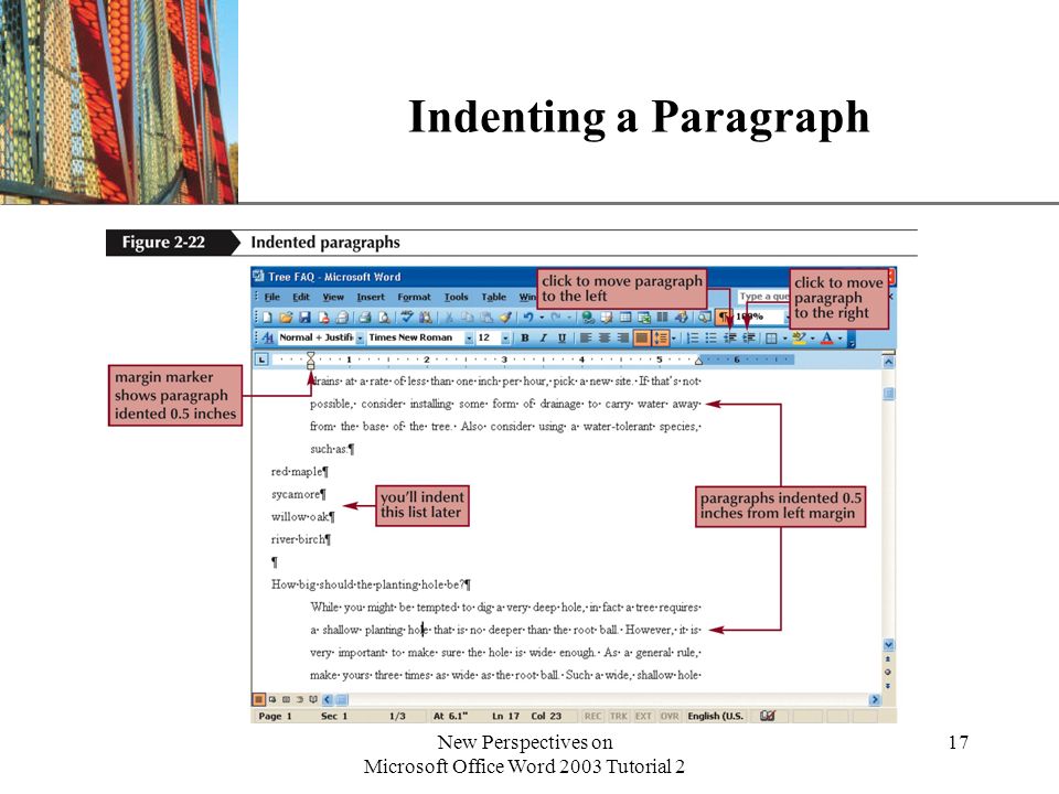 XP New Perspectives on Microsoft Office Word 2003 Tutorial 2 17 Indenting a Paragraph