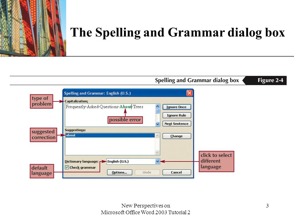 XP New Perspectives on Microsoft Office Word 2003 Tutorial 2 3 The Spelling and Grammar dialog box