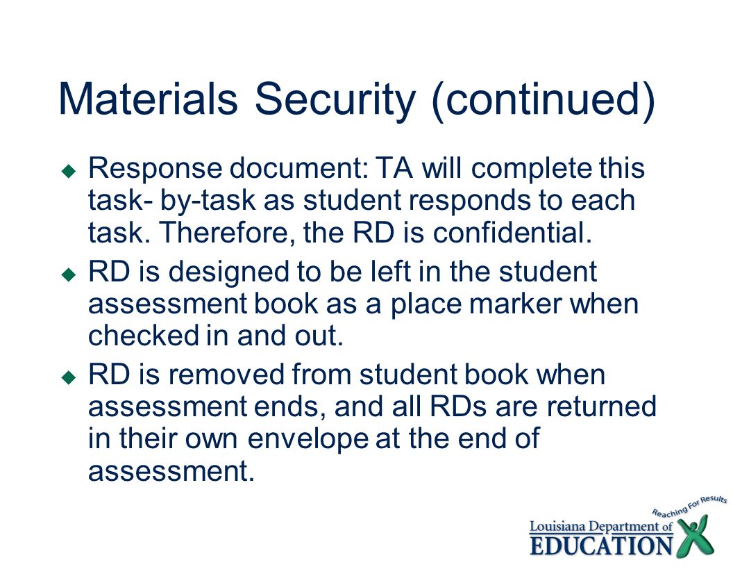 Materials Security (continued) Response document: TA will complete this task- by-task as student responds to each task.