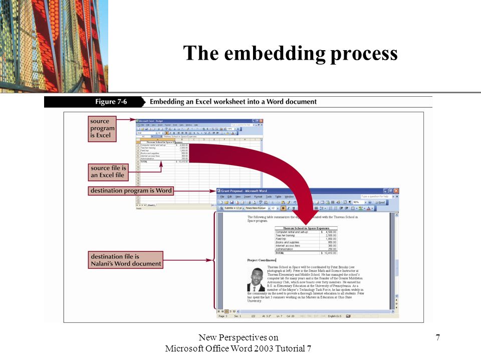XP New Perspectives on Microsoft Office Word 2003 Tutorial 7 7 The embedding process