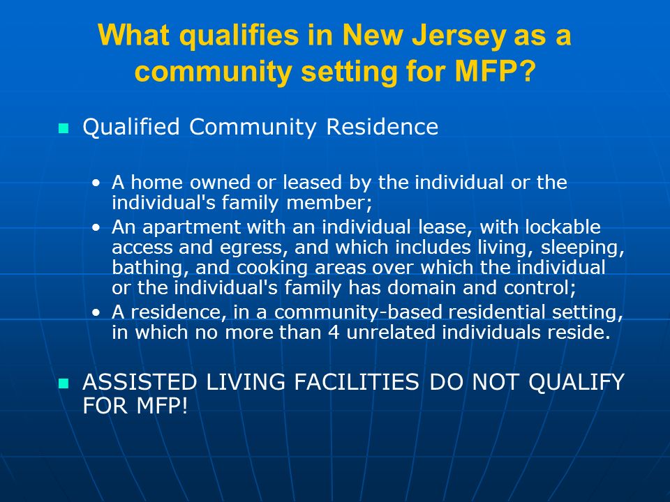 What qualifies in New Jersey as a community setting for MFP.
