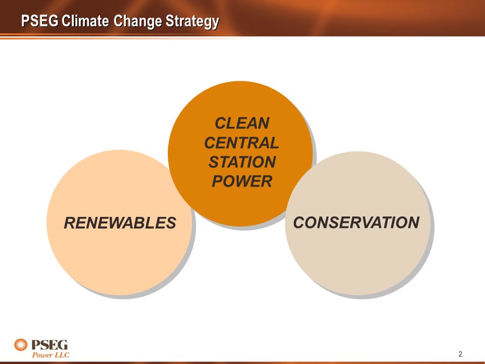 2 PSEG Climate Change Strategy RENEWABLES CONSERVATION CLEAN CENTRAL STATION POWER