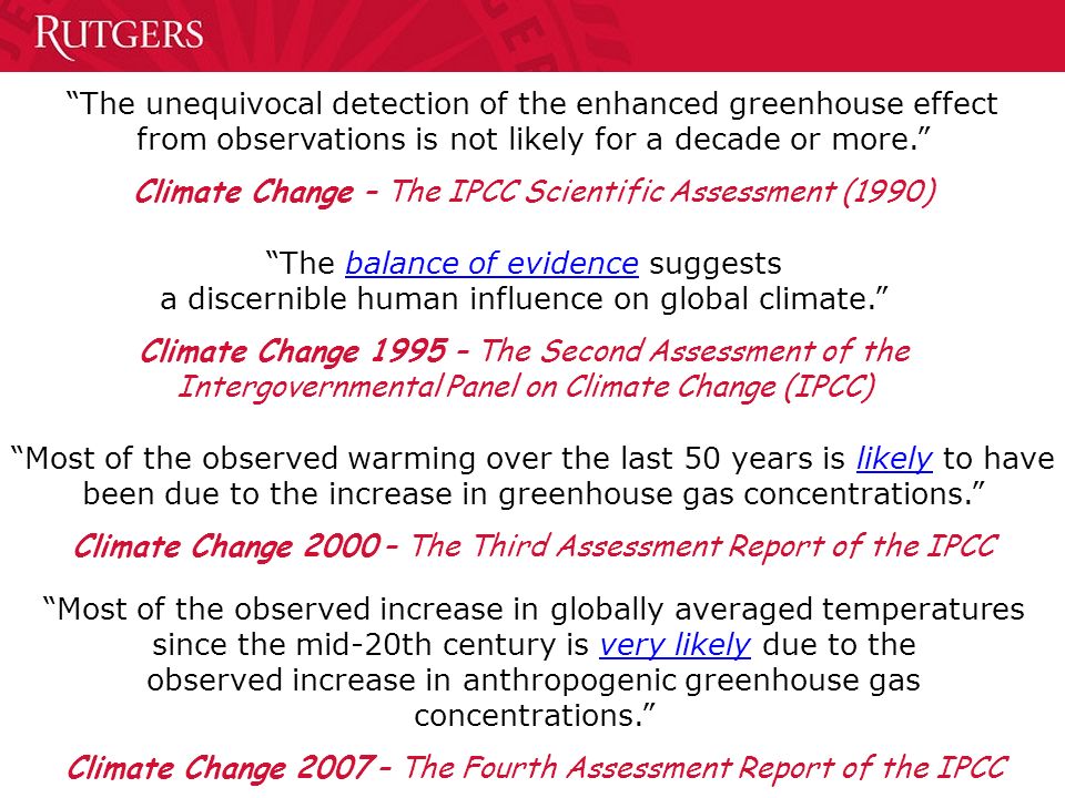 The balance of evidence suggests a discernible human influence on global climate.