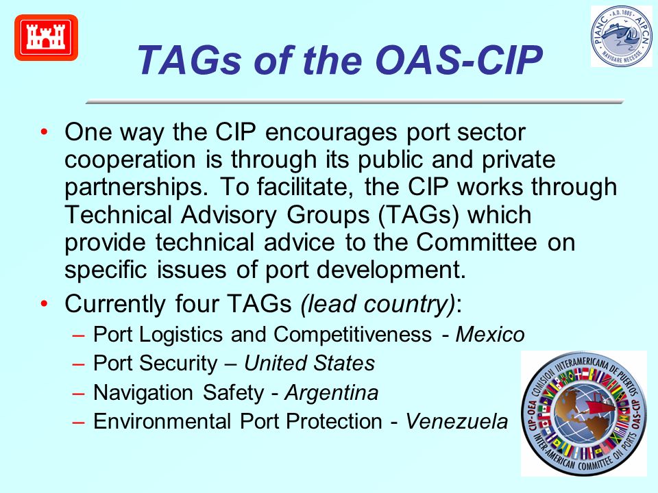 TAGs of the OAS-CIP One way the CIP encourages port sector cooperation is through its public and private partnerships.