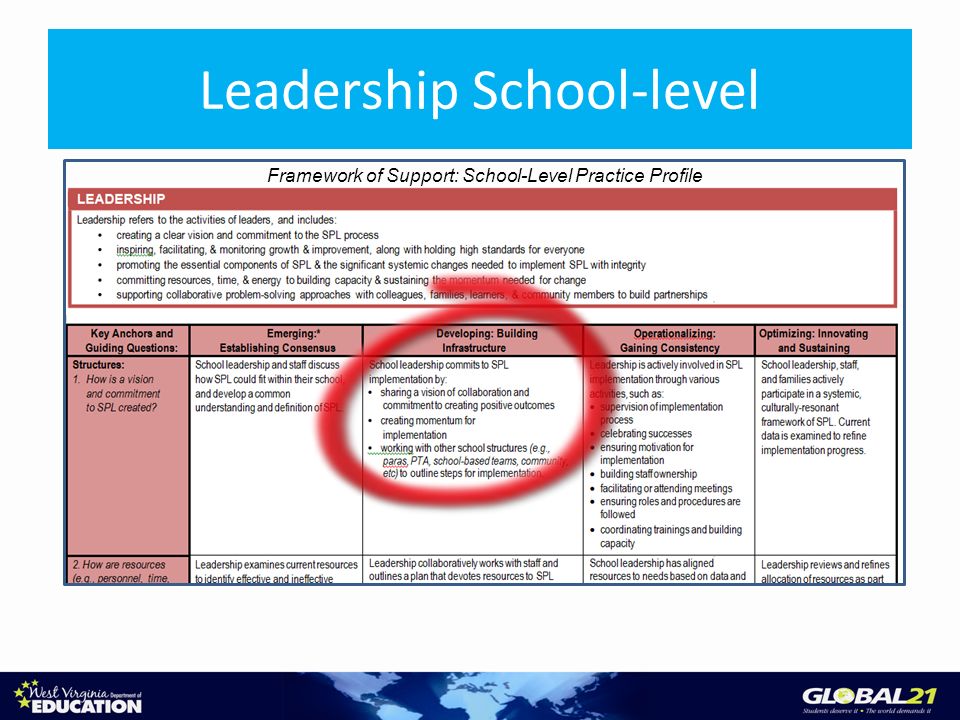 Leadership School-level Framework of Support: School-Level Practice Profile