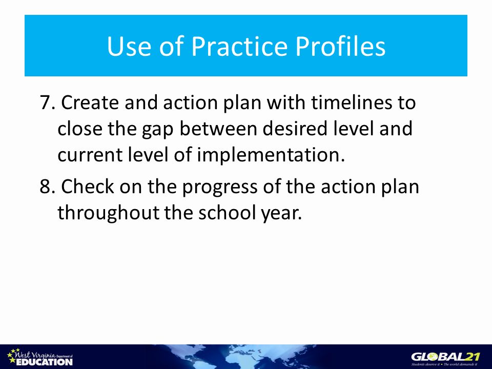 Use of Practice Profiles 7.