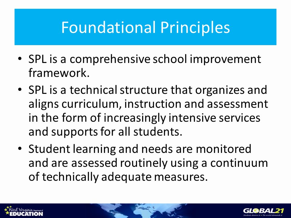 Foundational Principles SPL is a comprehensive school improvement framework.