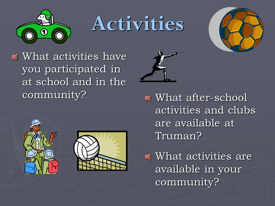 Activities What activities have you participated in at school and in the community.