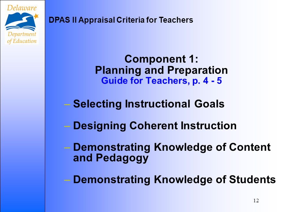 12 Component 1: Planning and Preparation Guide for Teachers, p.