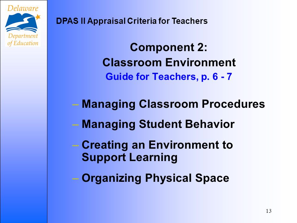 13 Component 2: Classroom Environment Guide for Teachers, p.