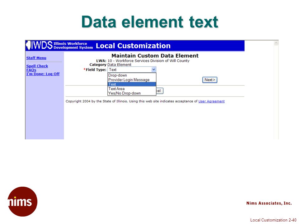 Local Customization 2-40 Data element text