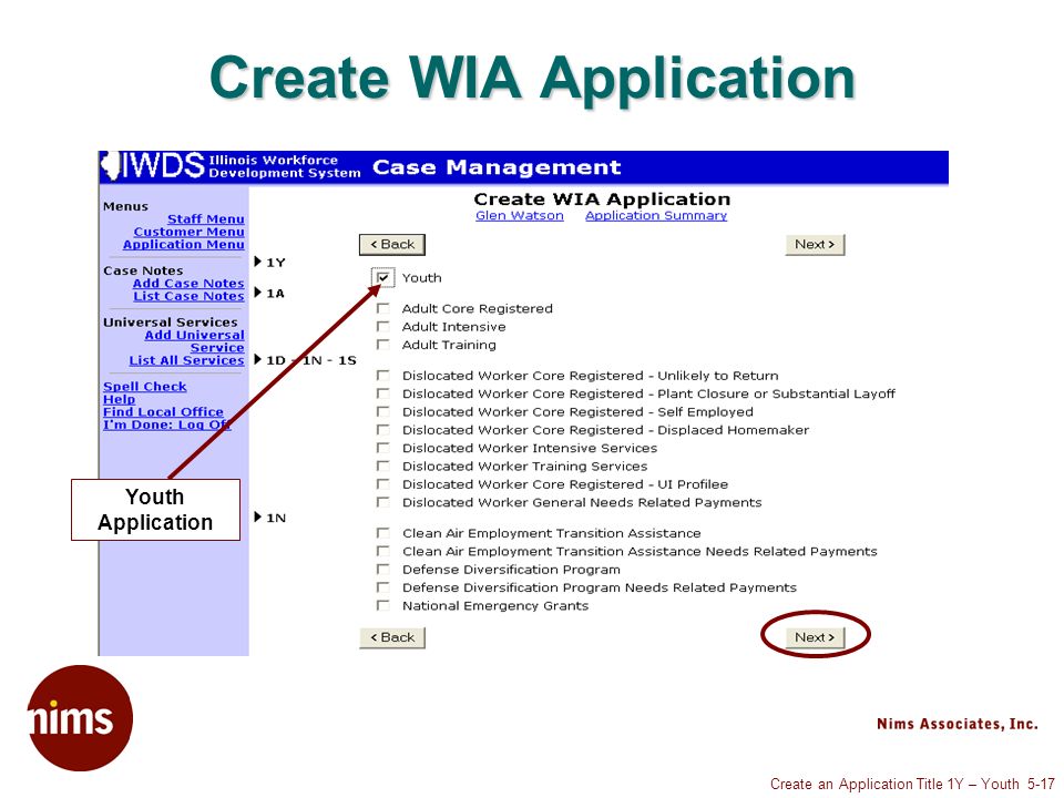 Create an Application Title 1Y – Youth 5-17 Create WIA Application Youth Application