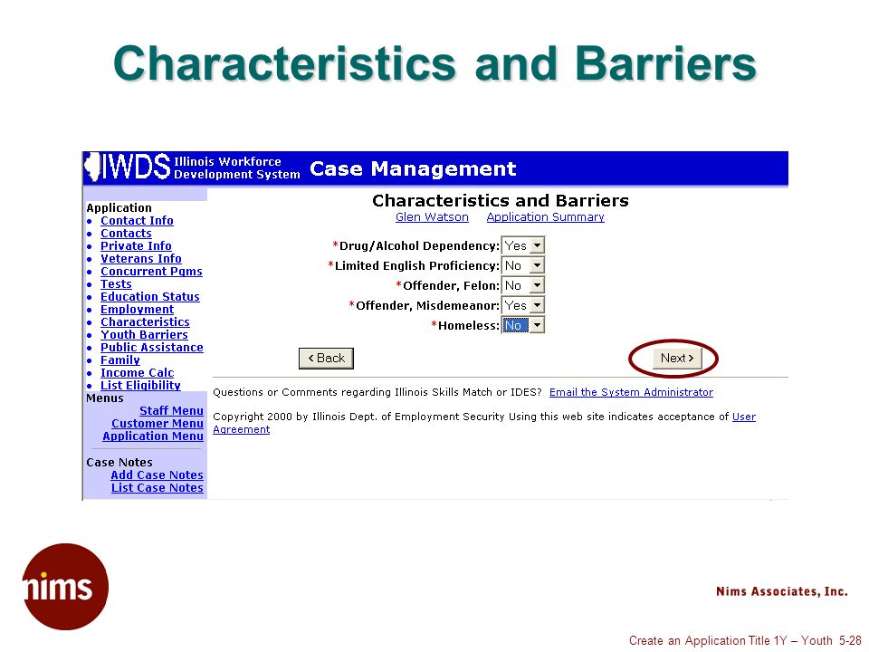 Create an Application Title 1Y – Youth 5-28 Characteristics and Barriers