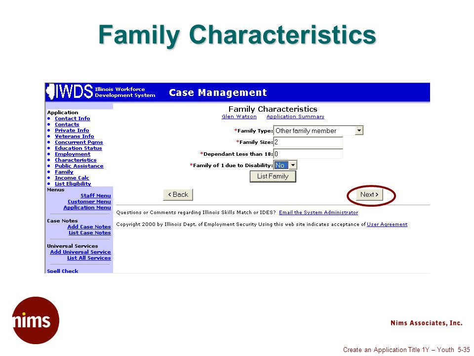 Create an Application Title 1Y – Youth 5-35 Family Characteristics