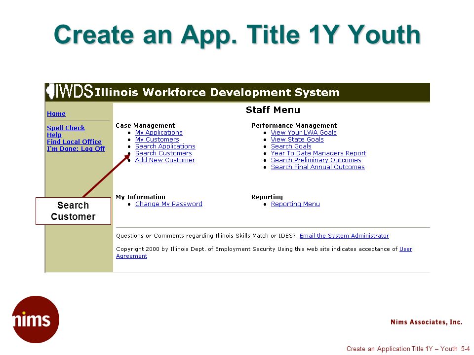 Create an Application Title 1Y – Youth 5-4 Create an App. Title 1Y Youth Search Customer