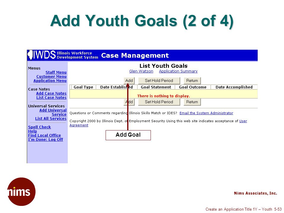 Create an Application Title 1Y – Youth 5-53 Add Youth Goals (2 of 4) Add Goal