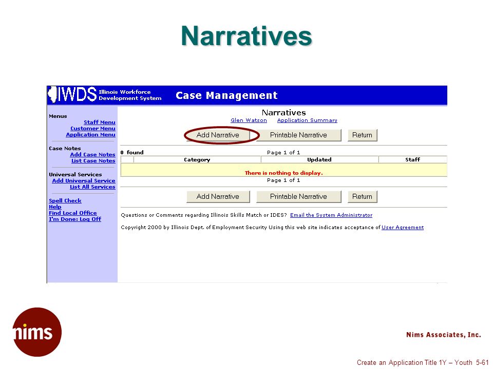 Create an Application Title 1Y – Youth 5-61 Narratives