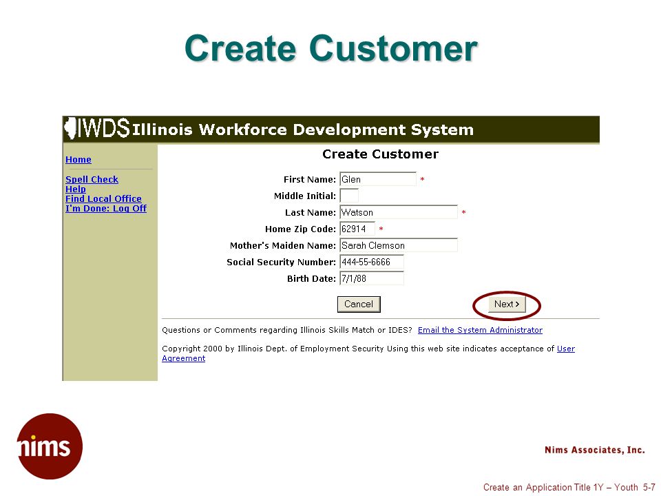 Create an Application Title 1Y – Youth 5-7 Create Customer
