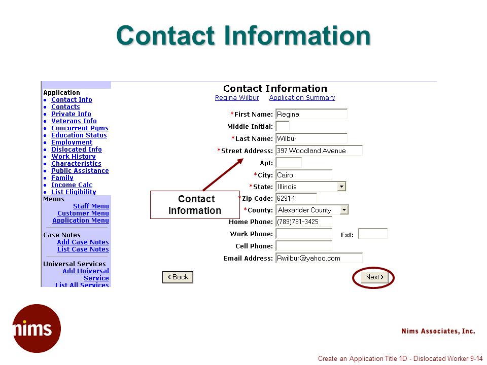 Create an Application Title 1D - Dislocated Worker 9-14 Contact Information