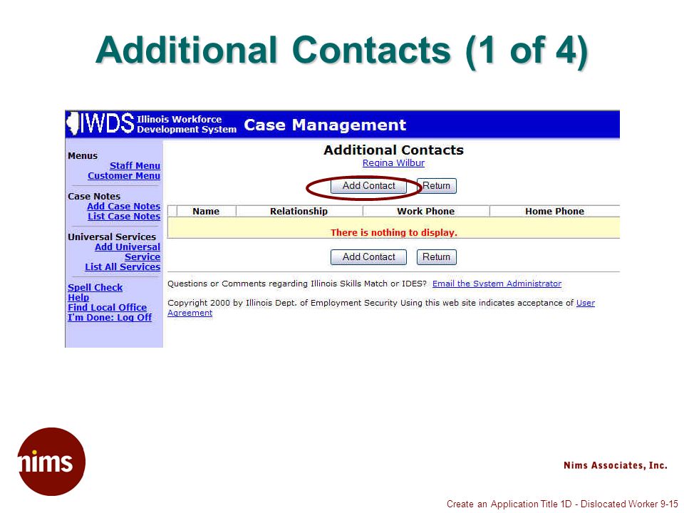 Create an Application Title 1D - Dislocated Worker 9-15 Additional Contacts (1 of 4)