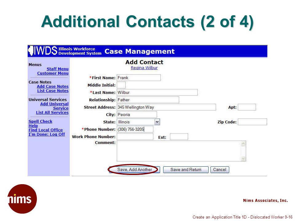 Create an Application Title 1D - Dislocated Worker 9-16 Additional Contacts (2 of 4)
