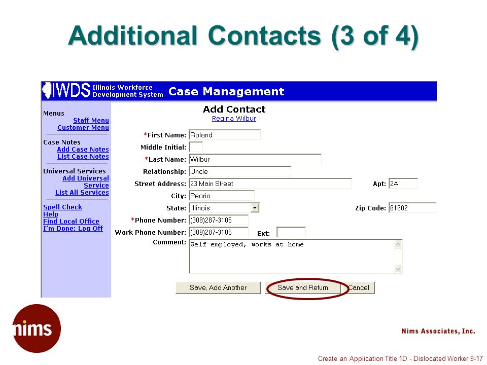Create an Application Title 1D - Dislocated Worker 9-17 Additional Contacts (3 of 4)