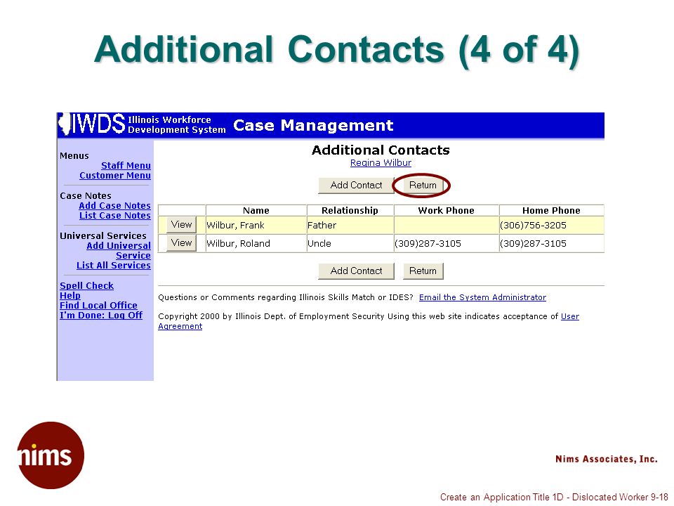 Create an Application Title 1D - Dislocated Worker 9-18 Additional Contacts (4 of 4)
