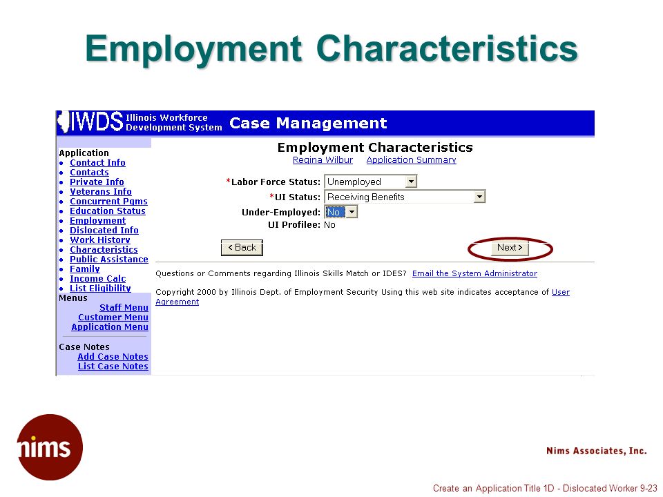 Create an Application Title 1D - Dislocated Worker 9-23 Employment Characteristics