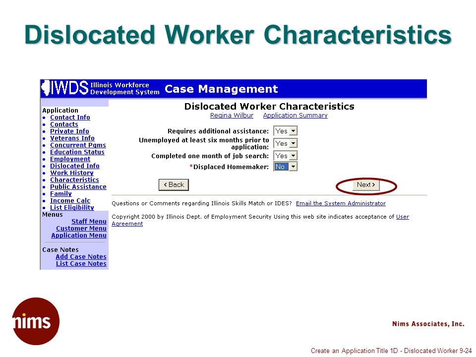 Create an Application Title 1D - Dislocated Worker 9-24 Dislocated Worker Characteristics