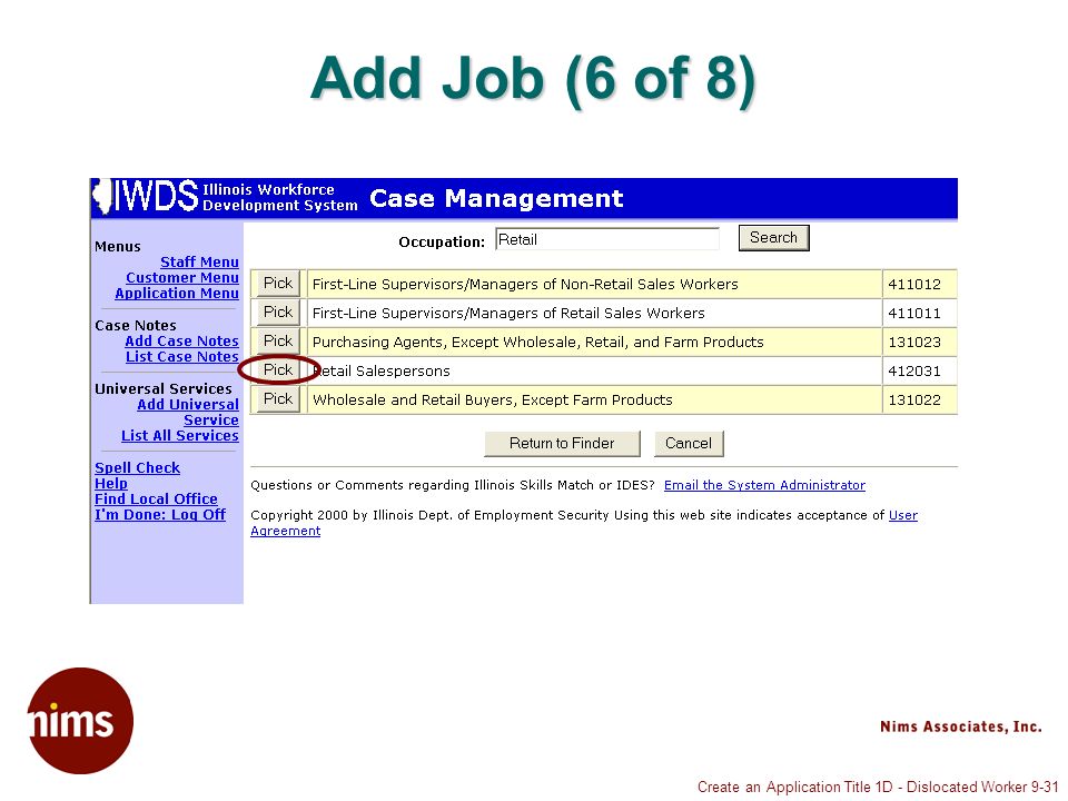 Create an Application Title 1D - Dislocated Worker 9-31 Add Job (6 of 8)