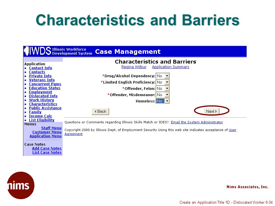 Create an Application Title 1D - Dislocated Worker 9-34 Characteristics and Barriers