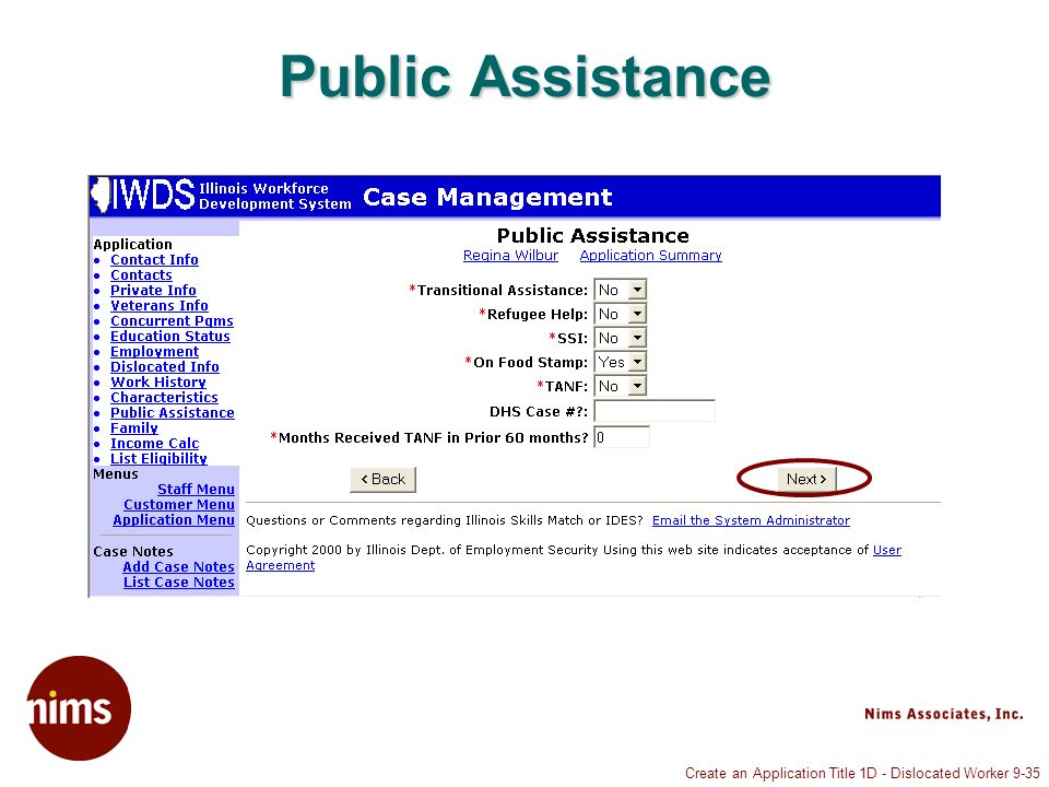 Create an Application Title 1D - Dislocated Worker 9-35 Public Assistance