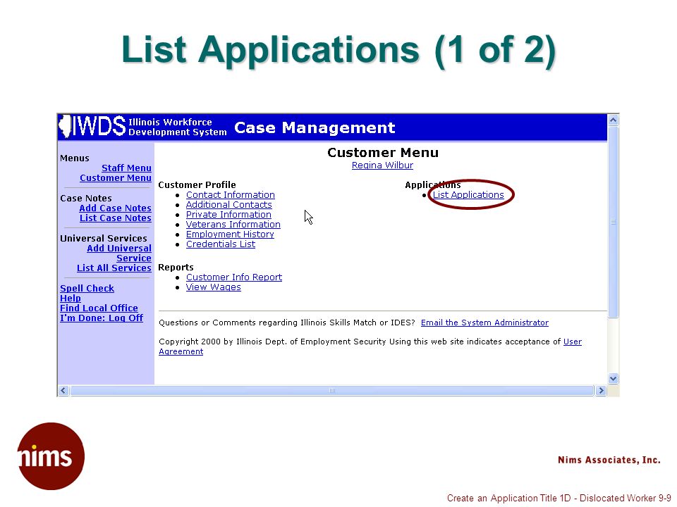 Create an Application Title 1D - Dislocated Worker 9-9 List Applications (1 of 2)