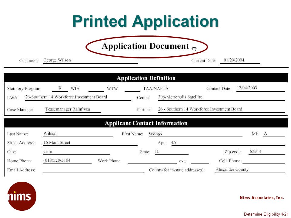 Determine Eligibility 4-21 Printed Application