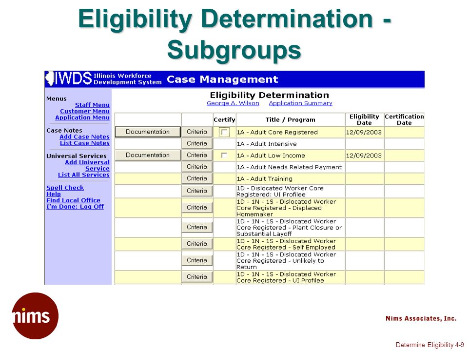 Determine Eligibility 4-9 Eligibility Determination - Subgroups