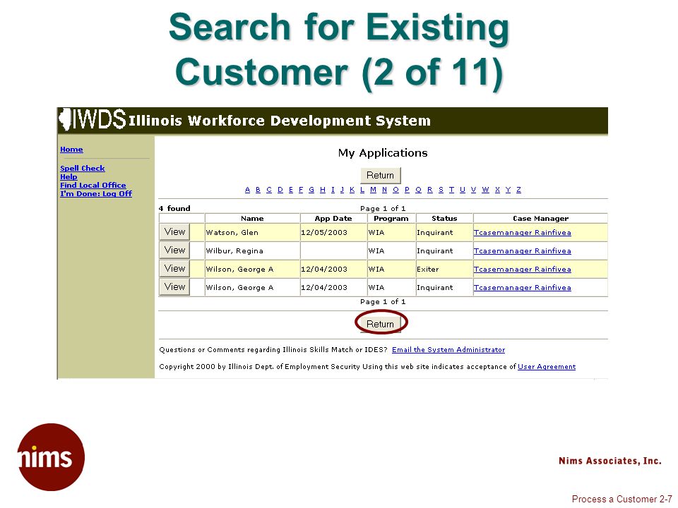 Process a Customer 2-7 Search for Existing Customer (2 of 11)