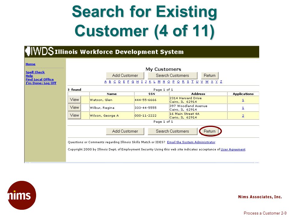 Process a Customer 2-9 Search for Existing Customer (4 of 11)