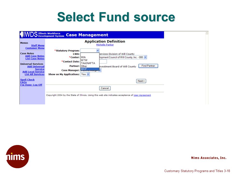 Customary Statutory Programs and Titles 3-18 Select Fund source