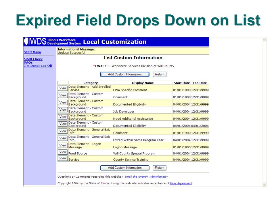 Expired Field Drops Down on List