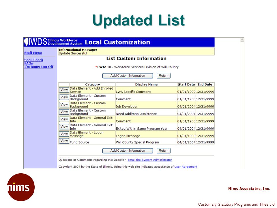 Customary Statutory Programs and Titles 3-8 Updated List