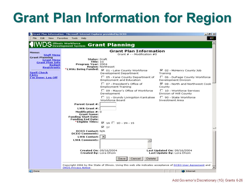 Add Governors Discretionary (1G) Grants 6-26 Grant Plan Information for Region
