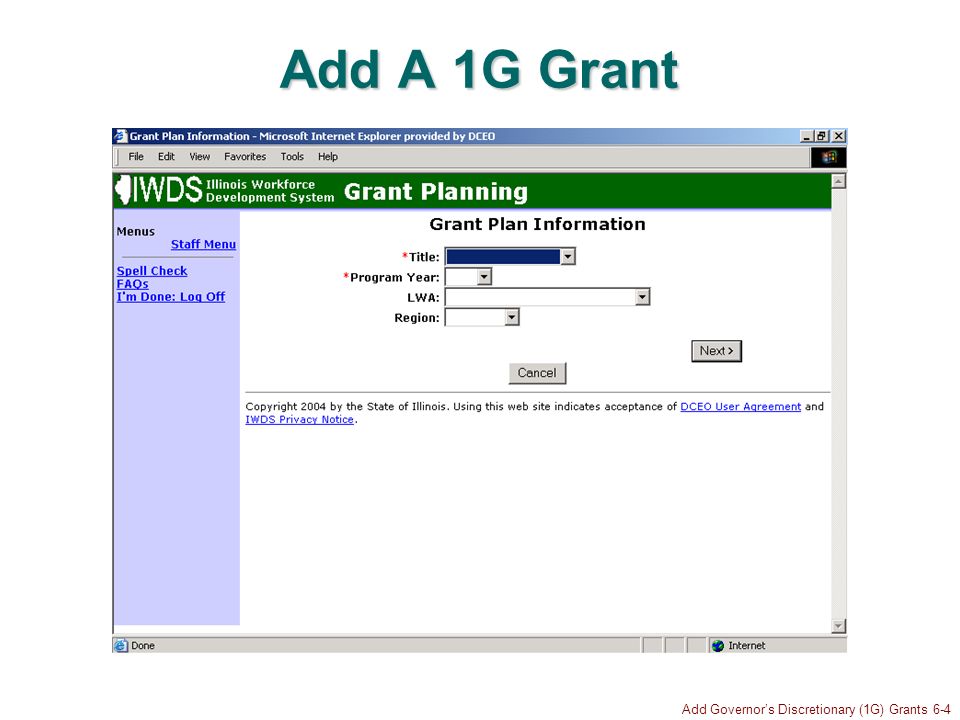 Add Governors Discretionary (1G) Grants 6-4 Add A 1G Grant