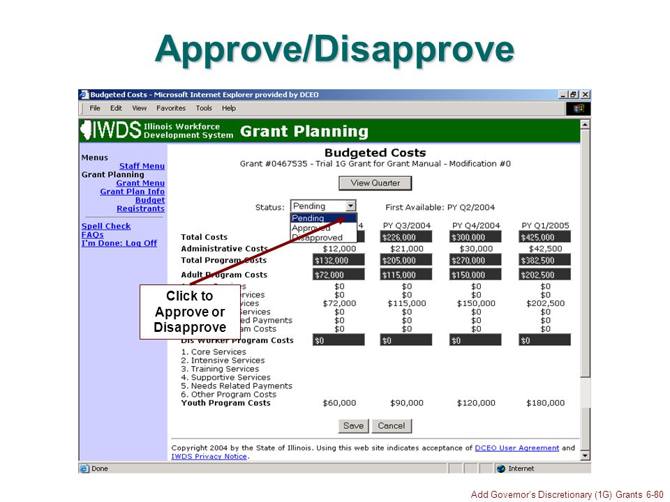 Add Governors Discretionary (1G) Grants 6-80 Approve/Disapprove Click to Approve or Disapprove