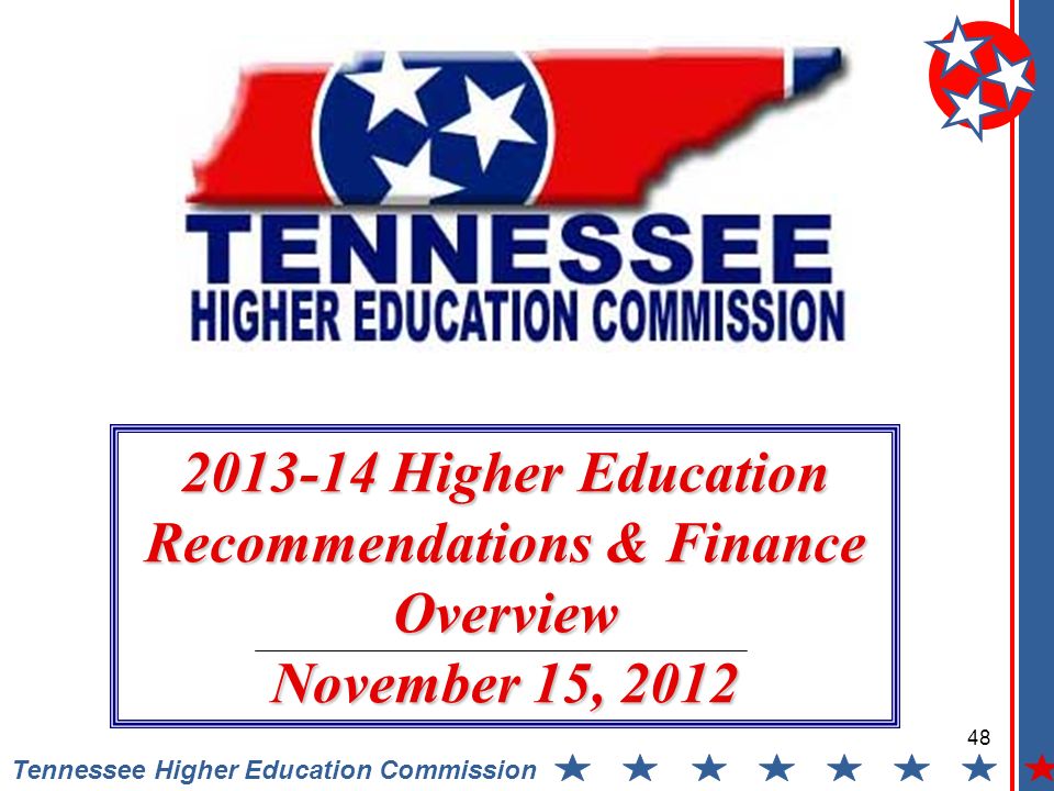 Tennessee Higher Education Commission Higher Education Recommendations & Finance Overview November 15,