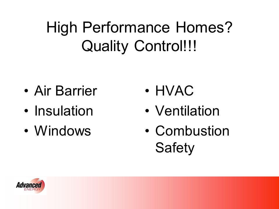 High Performance Homes. Quality Control!!.