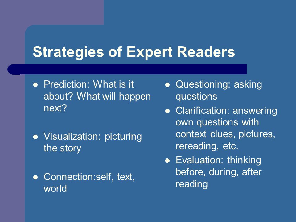 Strategies of Expert Readers Prediction: What is it about.