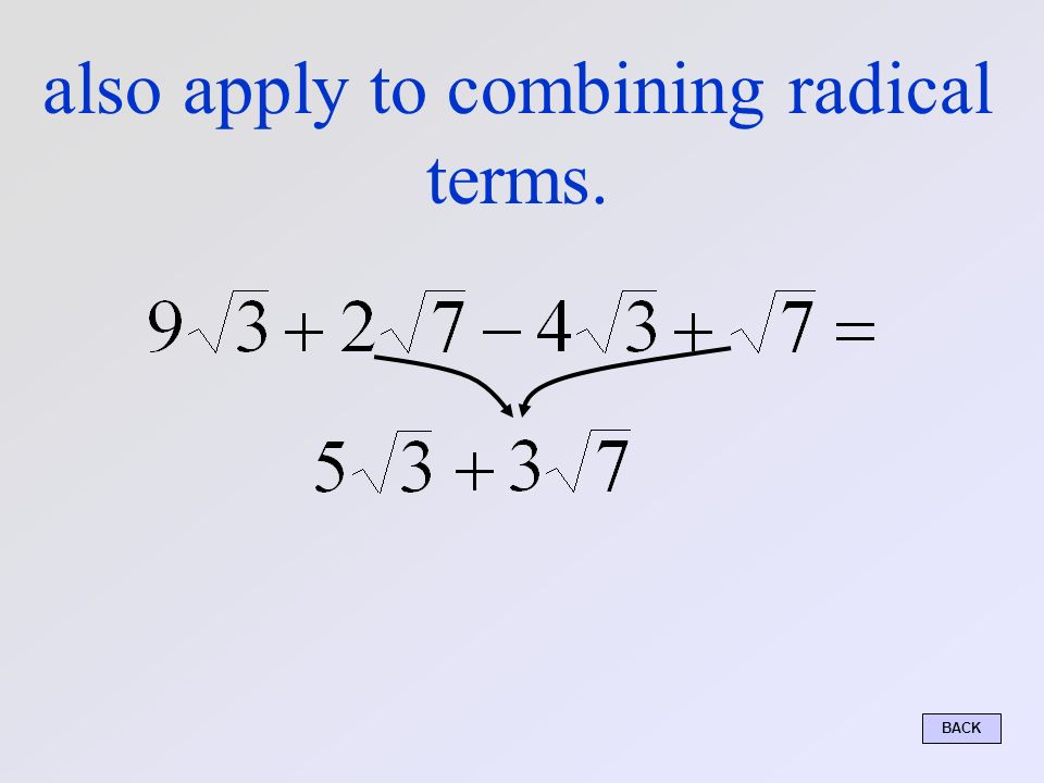 also apply to combining radical terms. BACK