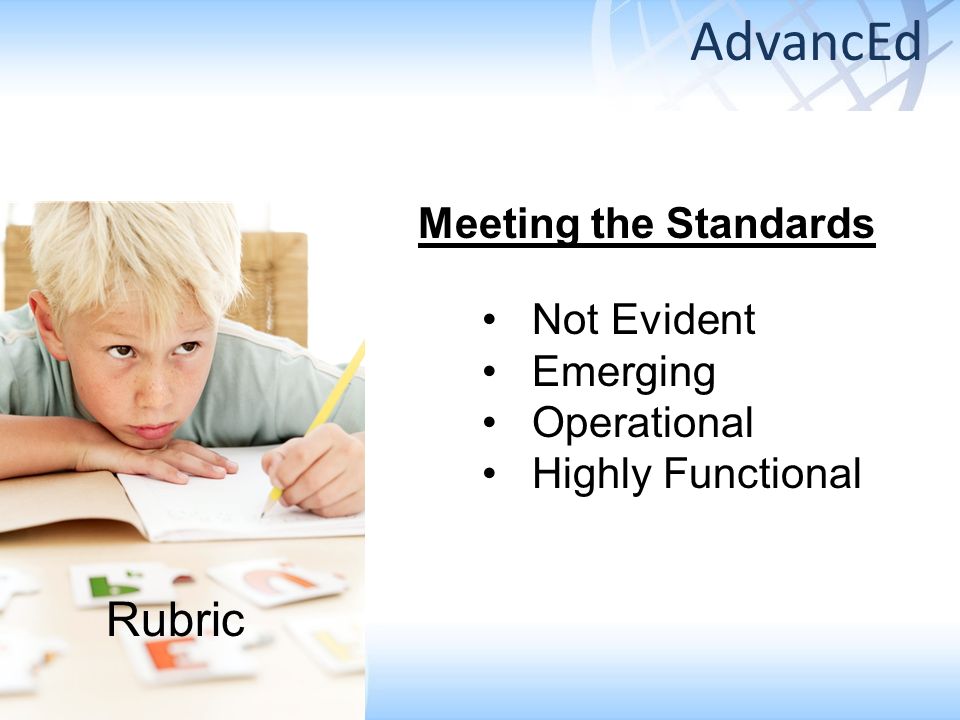 Not Evident Emerging Operational Highly Functional Meeting the Standards AdvancEd Rubric