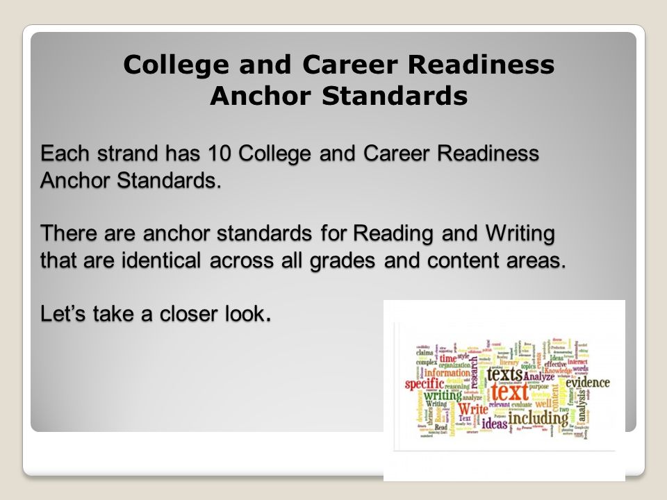 Each strand has 10 College and Career Readiness Anchor Standards.