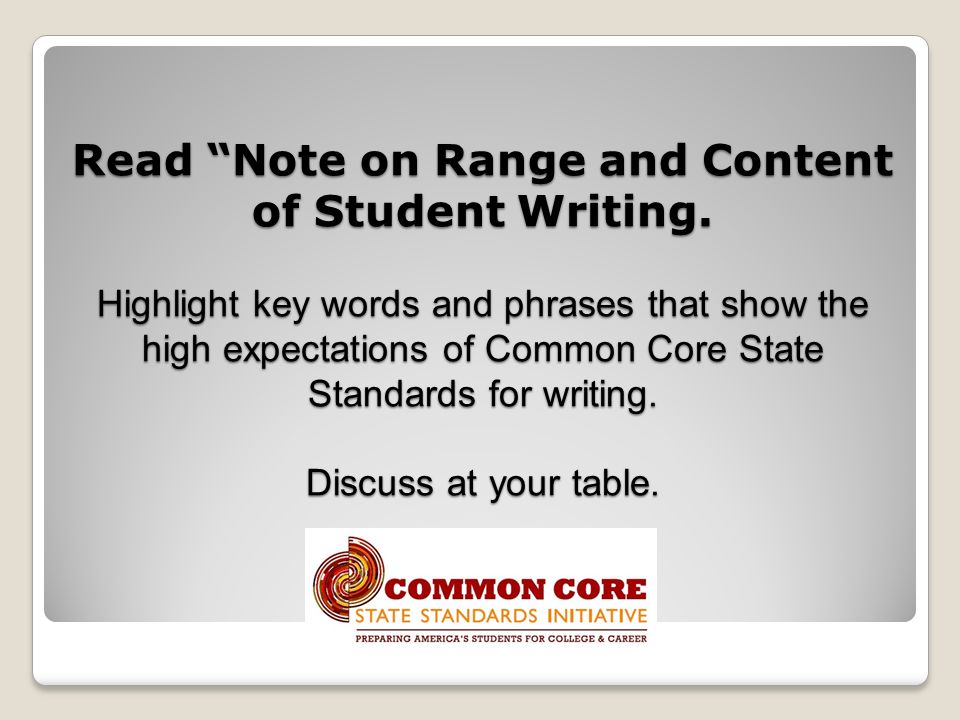 Read Note on Range and Content of Student Writing.